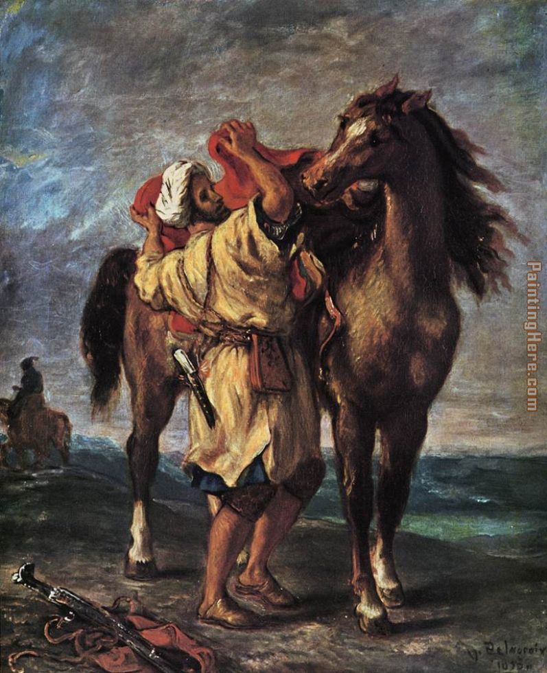 Marocan and his Horse painting - Eugene Delacroix Marocan and his Horse art painting
